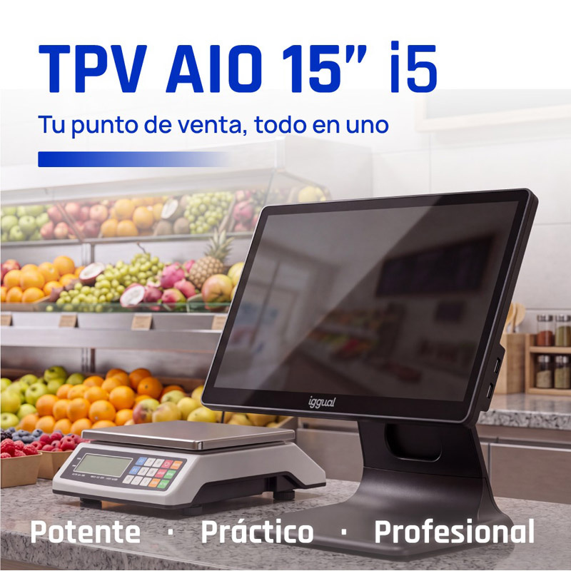 TPV iggual AIO N100 8GB 256GB 15.6 pulgadas W11P Con Software De Gestión Verifactu Negro