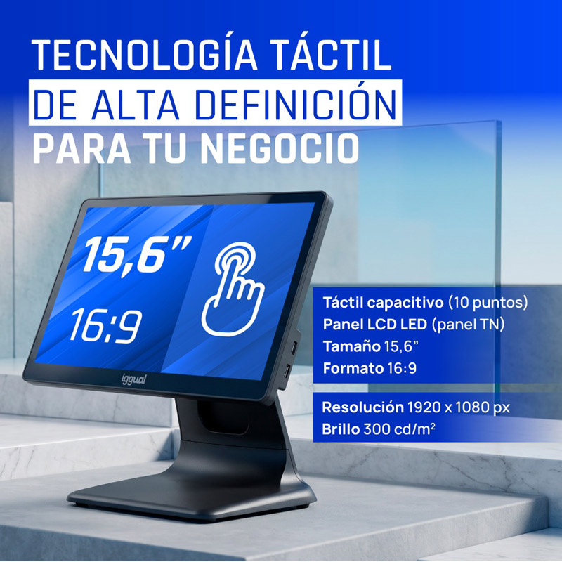 TPV iggual AIO N100 8GB 256GB 15.6 pulgadas W11P Con Software De Gestión Verifactu Negro
