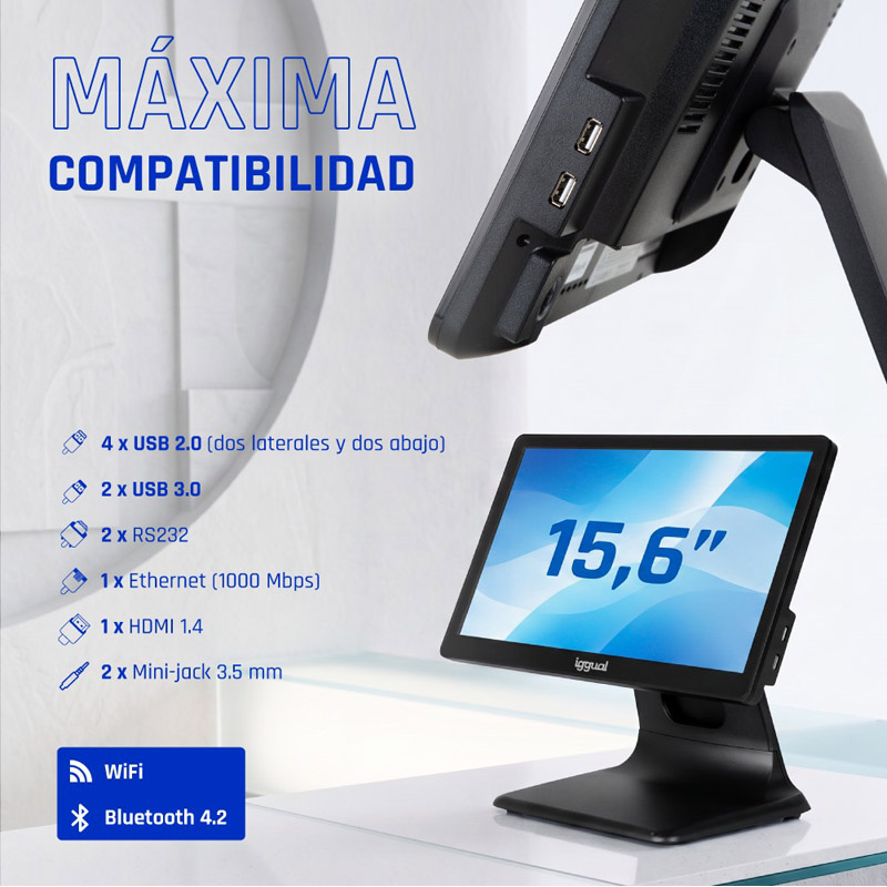 TPV iggual AIO N100 8GB 256GB 15.6 pulgadas W11P Con Software De Gestión Verifactu Negro