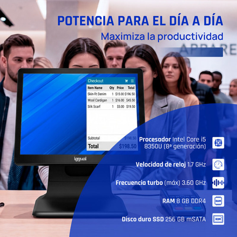 TPV iggual AIO Intel Core i5-8350U 8GB 256GB 15 pulgadas W11P Negro