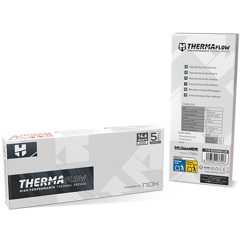 Pasta Térmica Nox Hummer Therma Flow 8g Alto Rendimiento Con Espátula Y Toallitas Gris