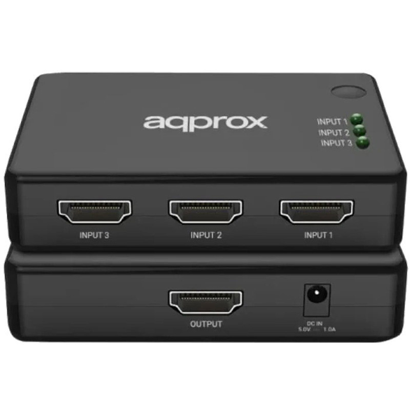 Switch KVM Approx APPC29V4 Conmutador HDMI 4K 3 Puertos Con Mando A Distancia Negro