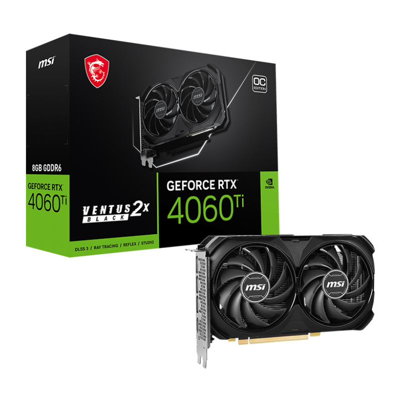 Tarjeta Gráfica MSI GeForce RTX 4060 Ti VENTUS 2X Black OC 8GB GDDR6 DLSS3 -