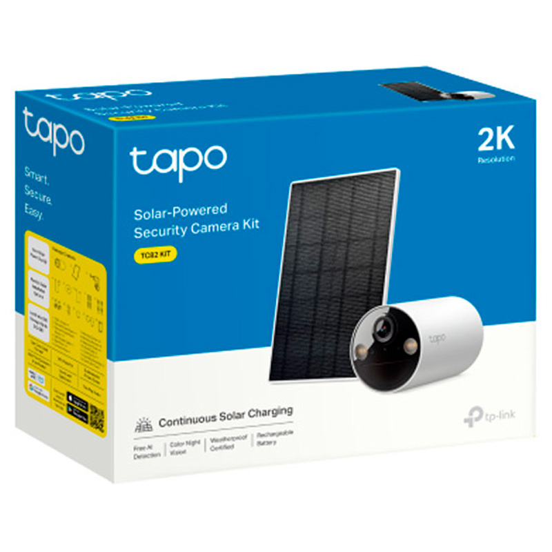 Cámara Videovigilancia TP-Link TC82 KIT IP Wi-Fi Exterior 2K 3MP Bateria Panel Solar Tapo A201 Vision Nocturna Blanco