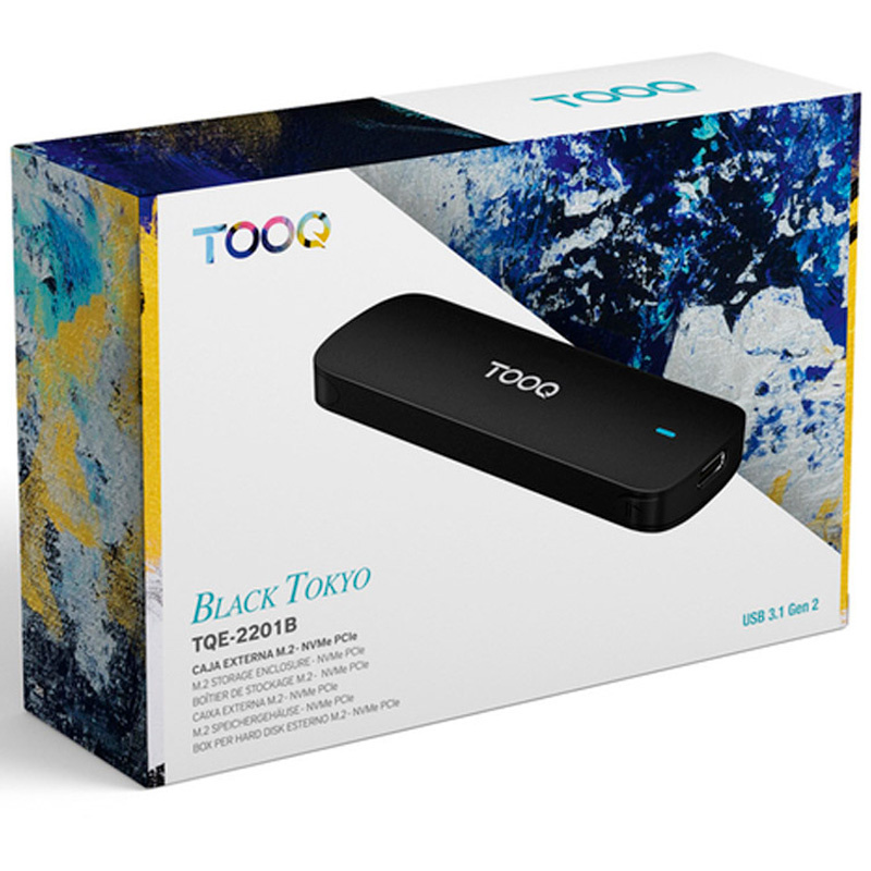 Caja Externa Tooq TQE-2201B Para SSD M.2 NVMe USB 3.1 Gen2 10Gbps Conexión USB-C Negra