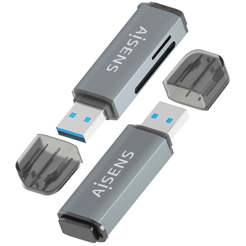 Lector de Tarjetas Aisens ASCR-2A09-GR De Memorias Y SIM Externo USB 3.1 Gen1 Gris