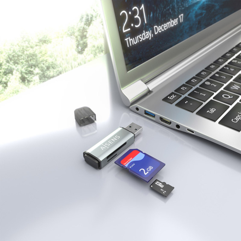Lector de Tarjetas Aisens ASCR-2A09-GR De Memorias Y SIM Externo USB 3.1 Gen1 Gris