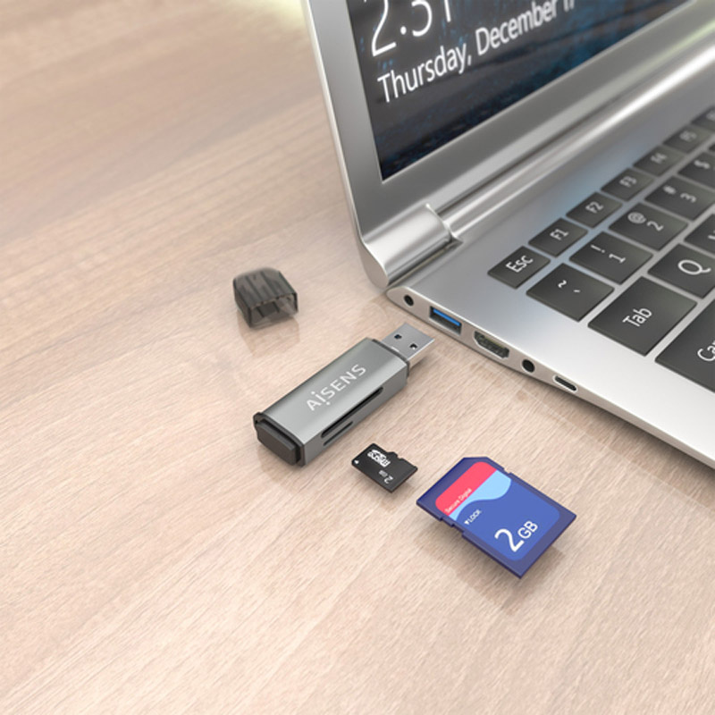 Lector de Tarjetas Aisens ASCR-2A09-GR De Memorias Y SIM Externo USB 3.1 Gen1 Gris
