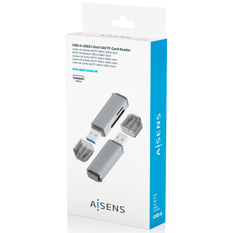Lector de Tarjetas Aisens ASCR-2A09-GR De Memorias Y SIM Externo USB 3.1 Gen1 Gris