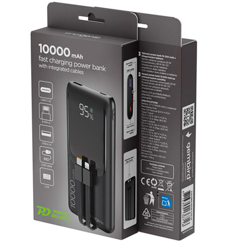Powerbank Gembird PB10-PD20-LCD-01 10000mAh 20W Carga Rápida
