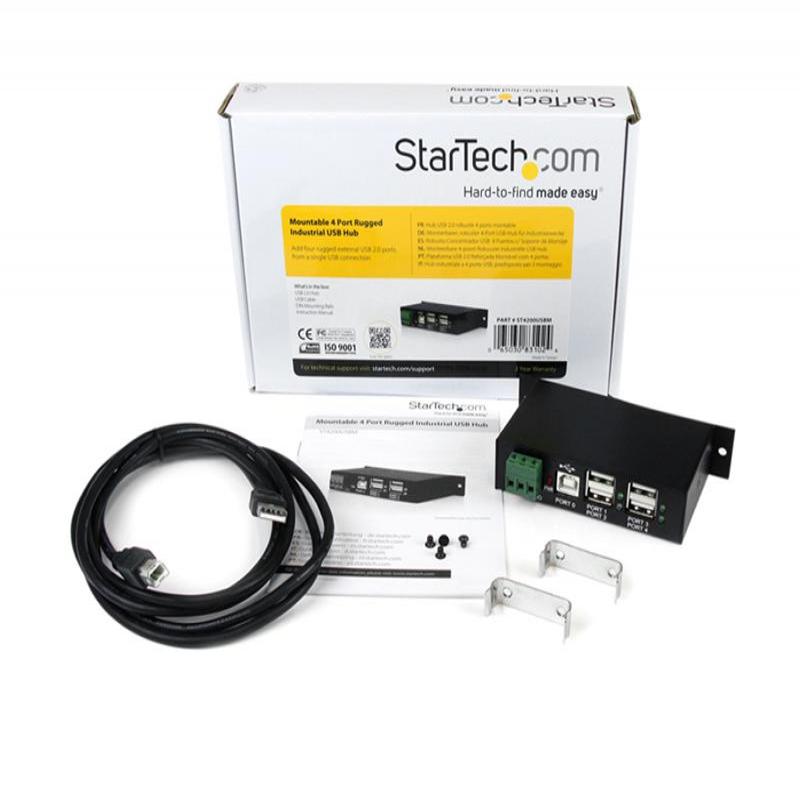 Adaptador Startech HUB Ladrón USB 2.0 4 Puertos Reforzado Industrial con Alimentación