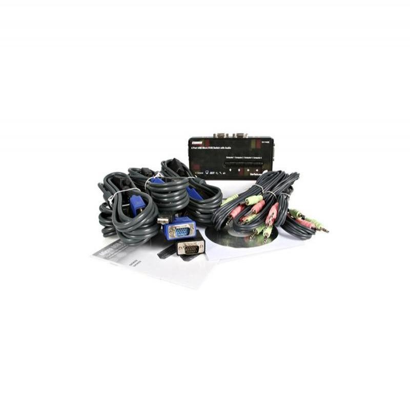 Kit de Conmutador KVM Startech USB de Color Negro de 4 Puertos con Cables y Audio