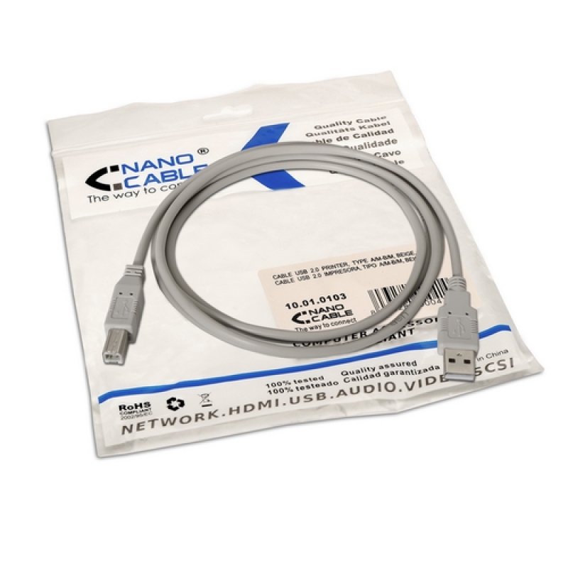 Nano Cable USB 2.0 Impresora A/M-B/M 1m Beige - Cable USB