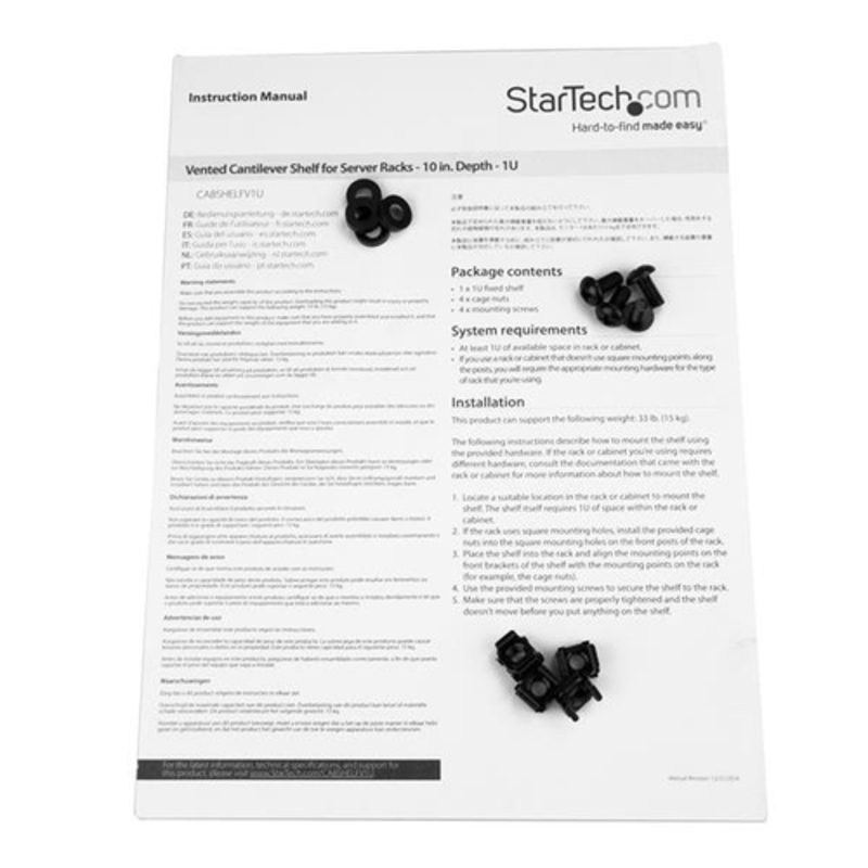 StarTech Bandeja Estante Ventilado de 1U Para Armario Rack de Servidores - Bandeja Rack