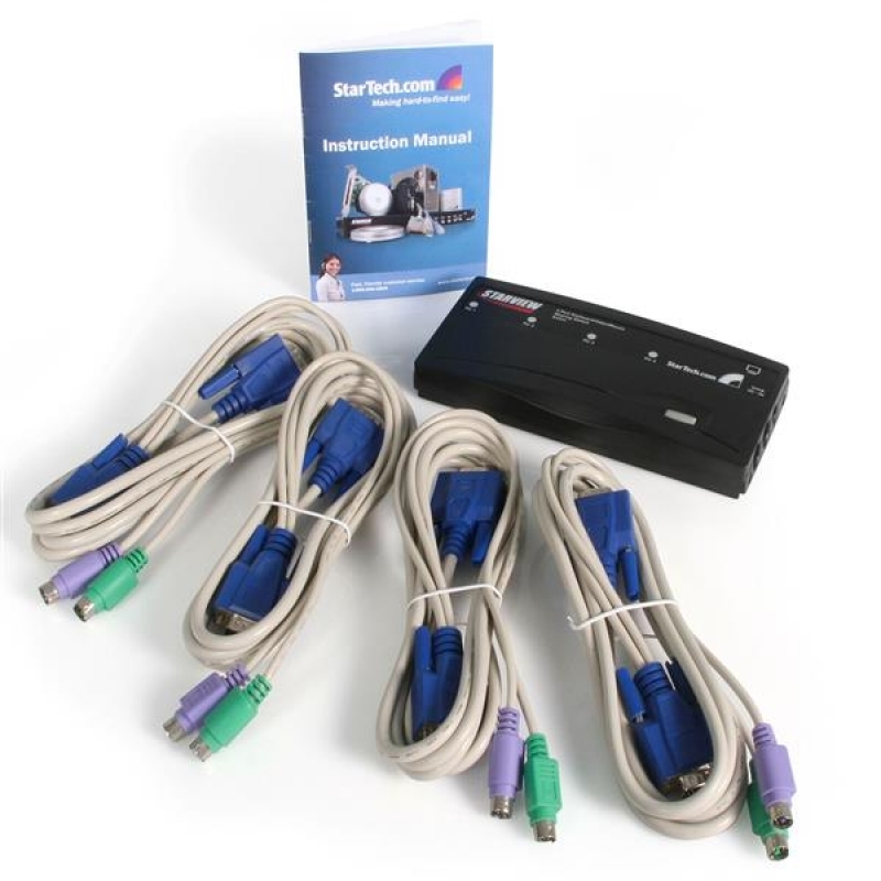 Startech Conmutador Switch KVM 4 Puertos Vídeo VGA PS/2 con Cables - 1920x1440 - Juego Conmutador