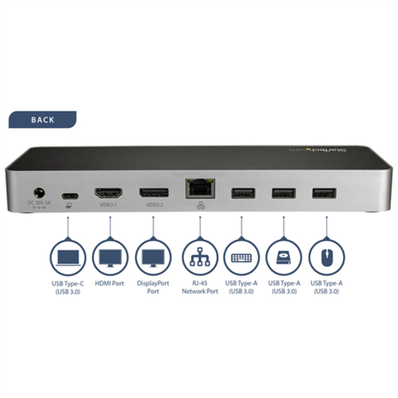 StarTech Dock USB C de Vídeo Doble 4K Windows o Mac - Dock Station
