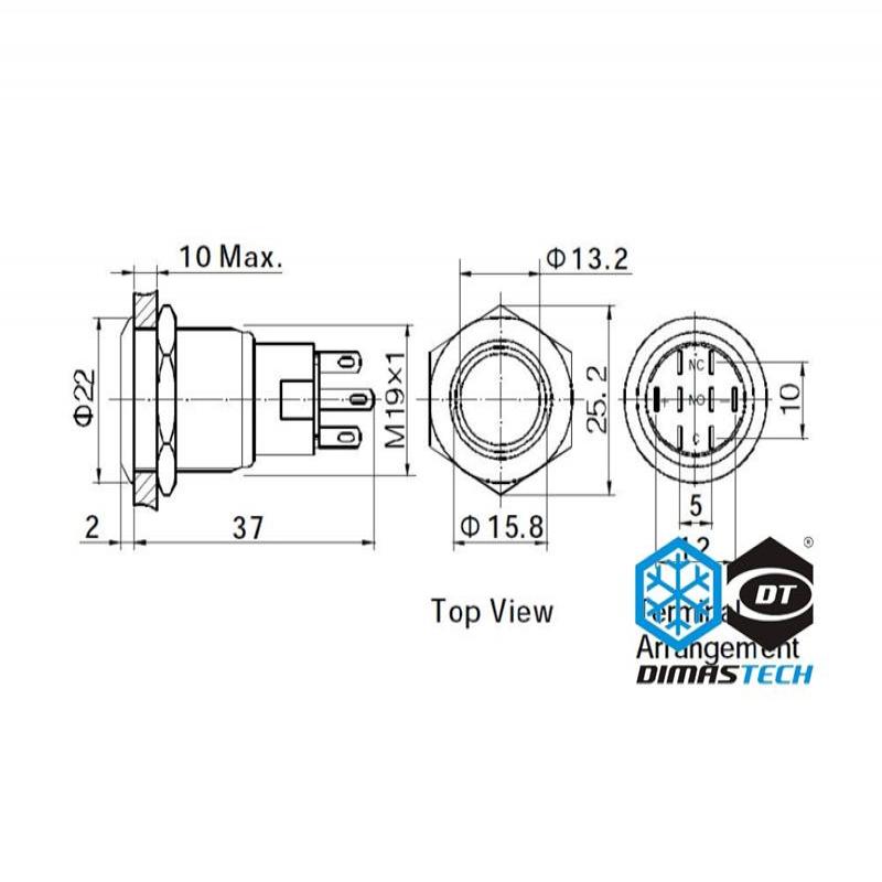 Switch DimasTech 19mm - LED Naranja