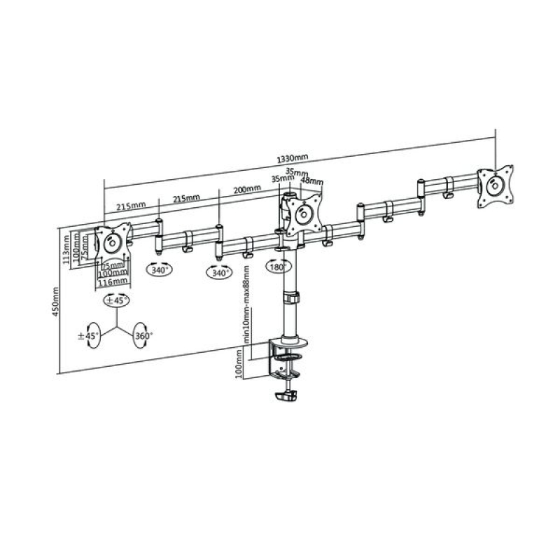 Tooq DB1327TN-B 3 Pantallas 13 pulgadas - 27 pulgadas - Soporte Monitor