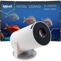 iggual IGG319871 Proyector Portátil MP720p + Pantalla De Tela 100 pulgadas Wi-Fi 6 BT 5.0 Blanco