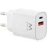 Cargador USB Ewent EW1326 Rápido GaN 30W USB-C Power Delivery 3.0 Y USB-A QC 3.0 Blanco